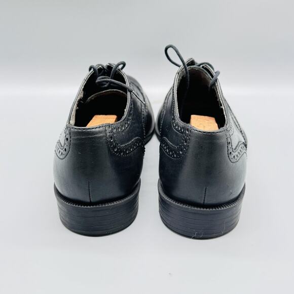 Cole Haan Shoes Men 9 Black Leather Wingtip Brogue Oxford Slip On Lace Up Dress - Picture 7 of 13